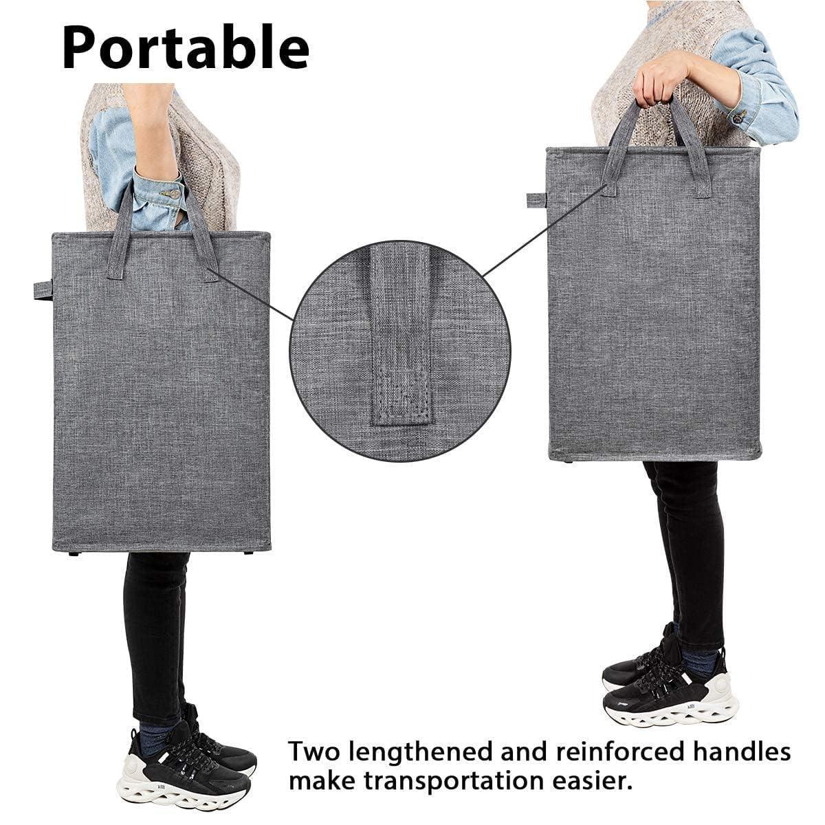 Slim Laundry Hamper With Handles Collapsible Laundry Basket Thin Dirty Clothes Basket Narrow Laundry Bag Foldable Dirty Cloth Hamper 45L (21 inchesDark Grey)