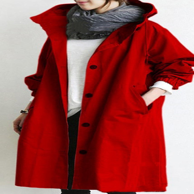 Women Windbreaker Jacket Casual Loose Button Pockets Hooded Quick Dry Windproof Waterproof Clothes For Outdoor Hiking Camping