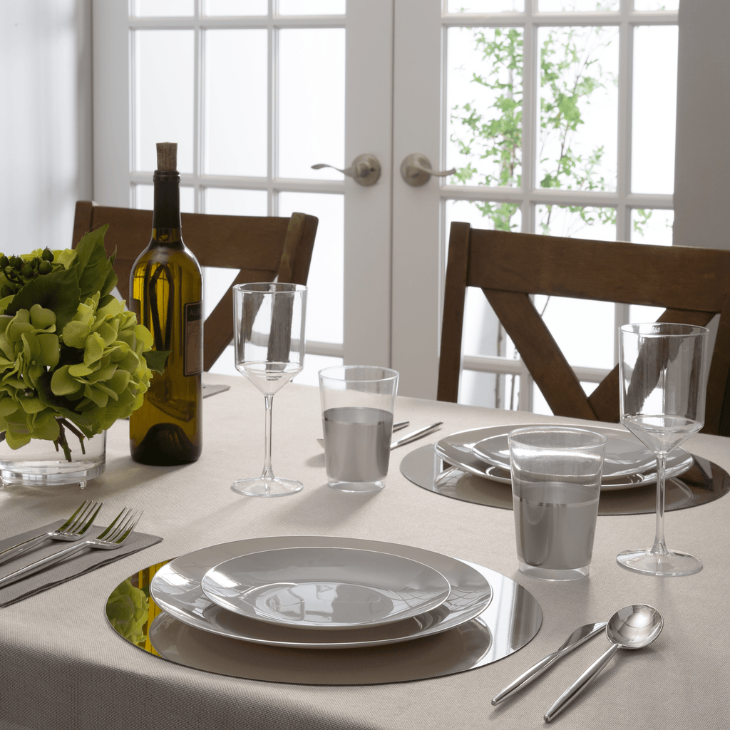 Round Grey and Silver Round Plastic Plates | 10 Pack